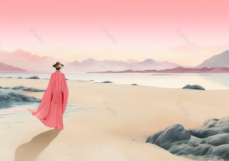 中国国潮国风新中式走在荒漠绿洲的古代汉服少女丢带斗笠古风插画,插画/手绘图,插画/手绘图库,插画/手绘图下载,插画/手绘